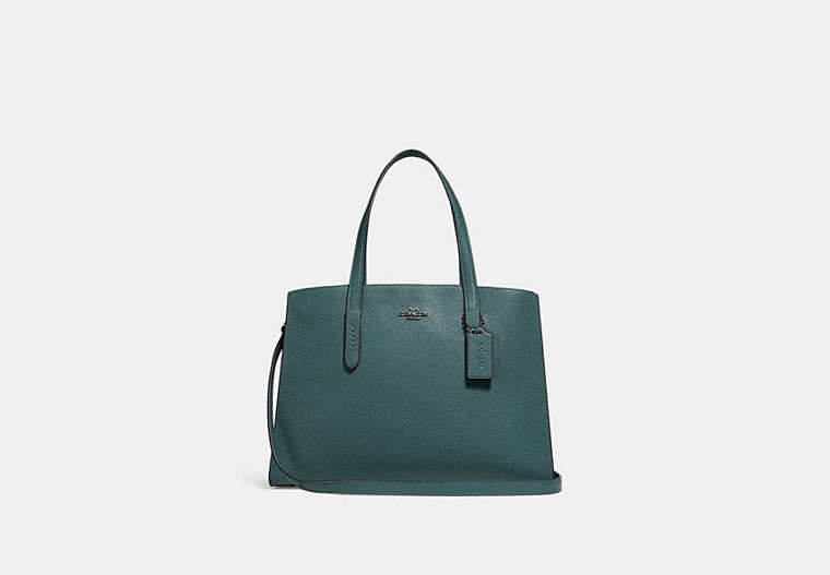 COACH®,CHARLIE CARRYALL,Pebbled Leather,Large,Gunmetal/Dark Turquoise,Front View