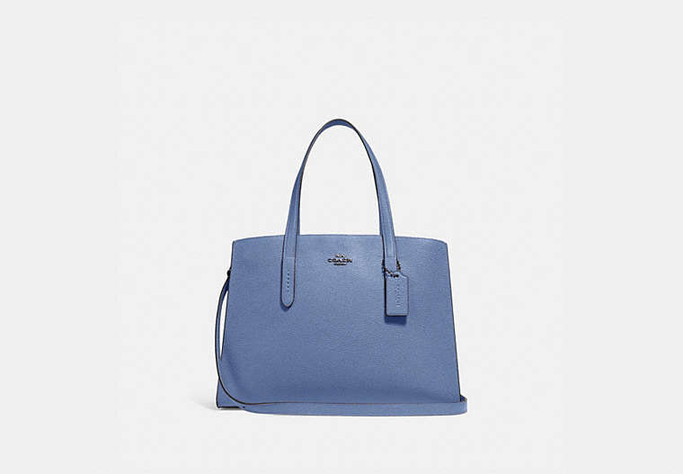 COACH®,CHARLIE CARRYALL,Pebbled Leather,Large,Gunmetal/Stone Blue,Front View