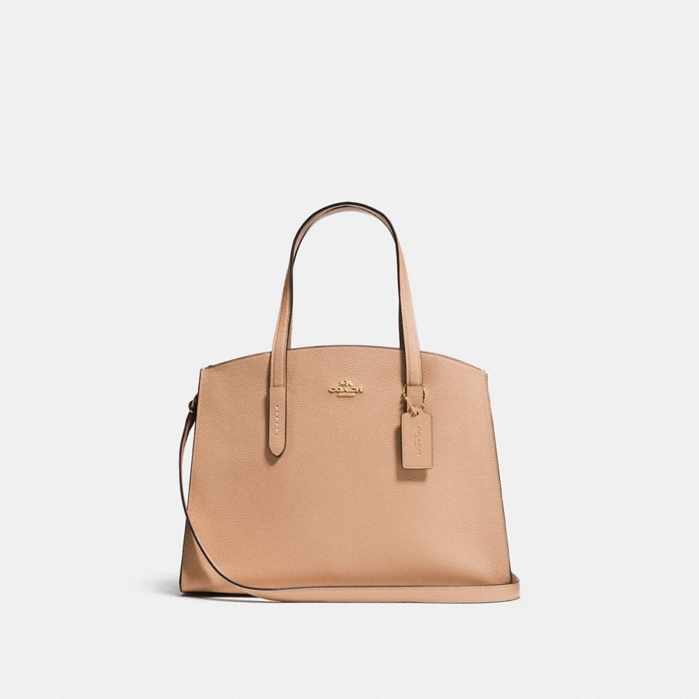 COACH®,CHARLIE CARRYALL,Pebbled Leather,Large,Light Gold/Beechwood,Front View