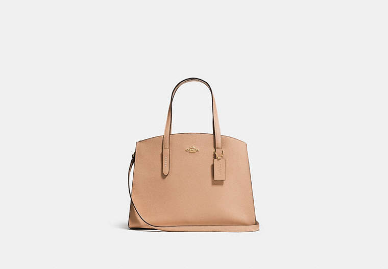 COACH®,CHARLIE CARRYALL,Pebbled Leather,Large,Light Gold/Beechwood,Front View