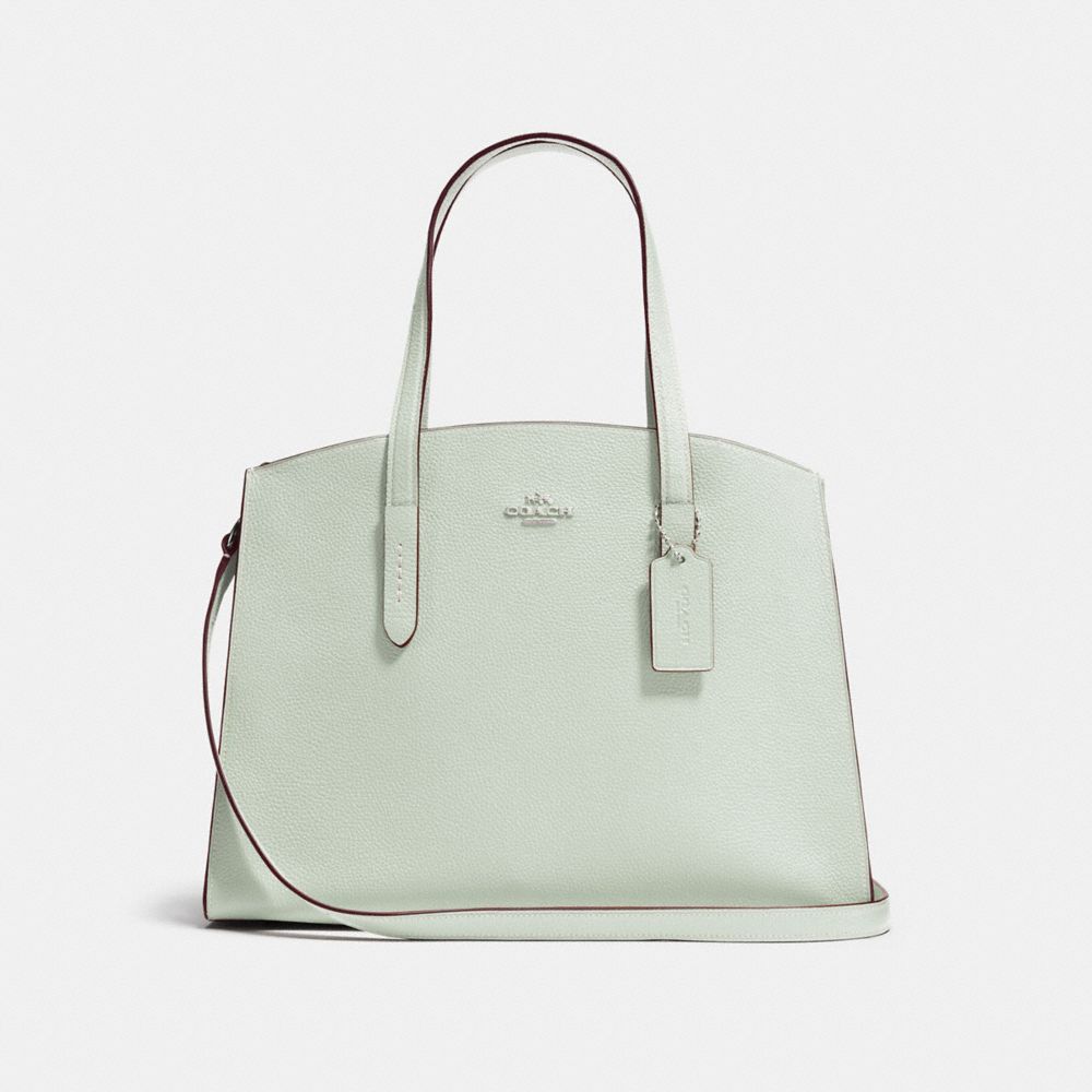 COACH®,CHARLIE CARRYALL,Pebbled Leather,Large,Silver/PALE GREEN,Front View