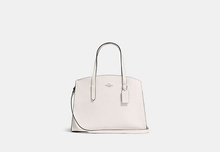 COACH®,CHARLIE CARRYALL,Pebbled Leather,Large,Silver/Chalk,Front View
