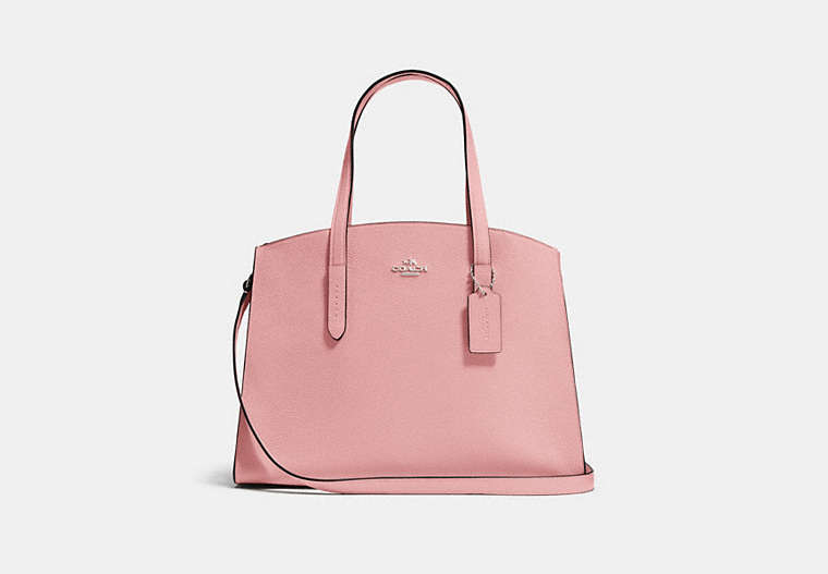 COACH®,CHARLIE CARRYALL,Pebbled Leather,Large,Silver/Peony,Front View