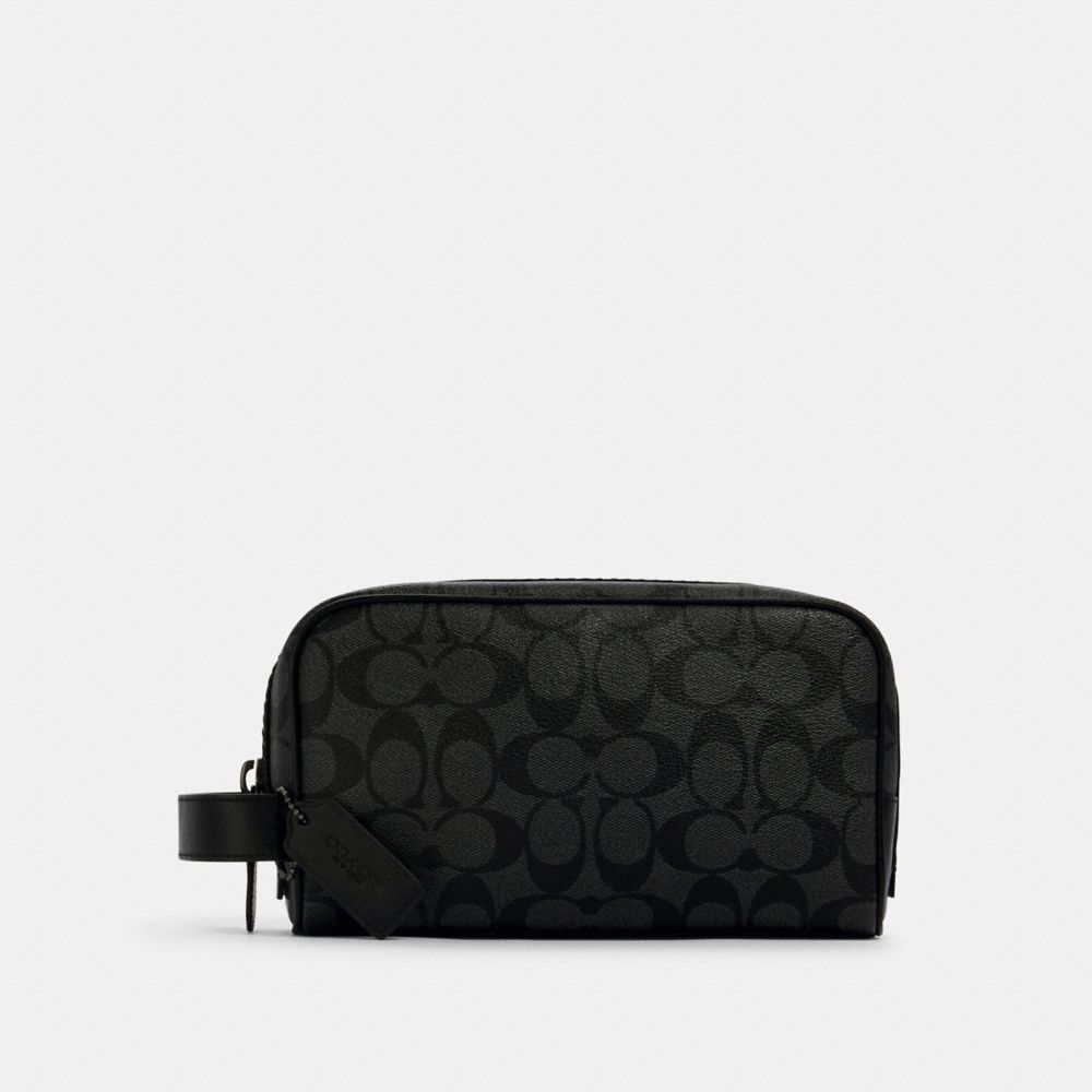 COACH®,SMALL TRAVEL KIT IN SIGNATURE CANVAS,Medium,Gunmetal/Charcoal/Black,Front View