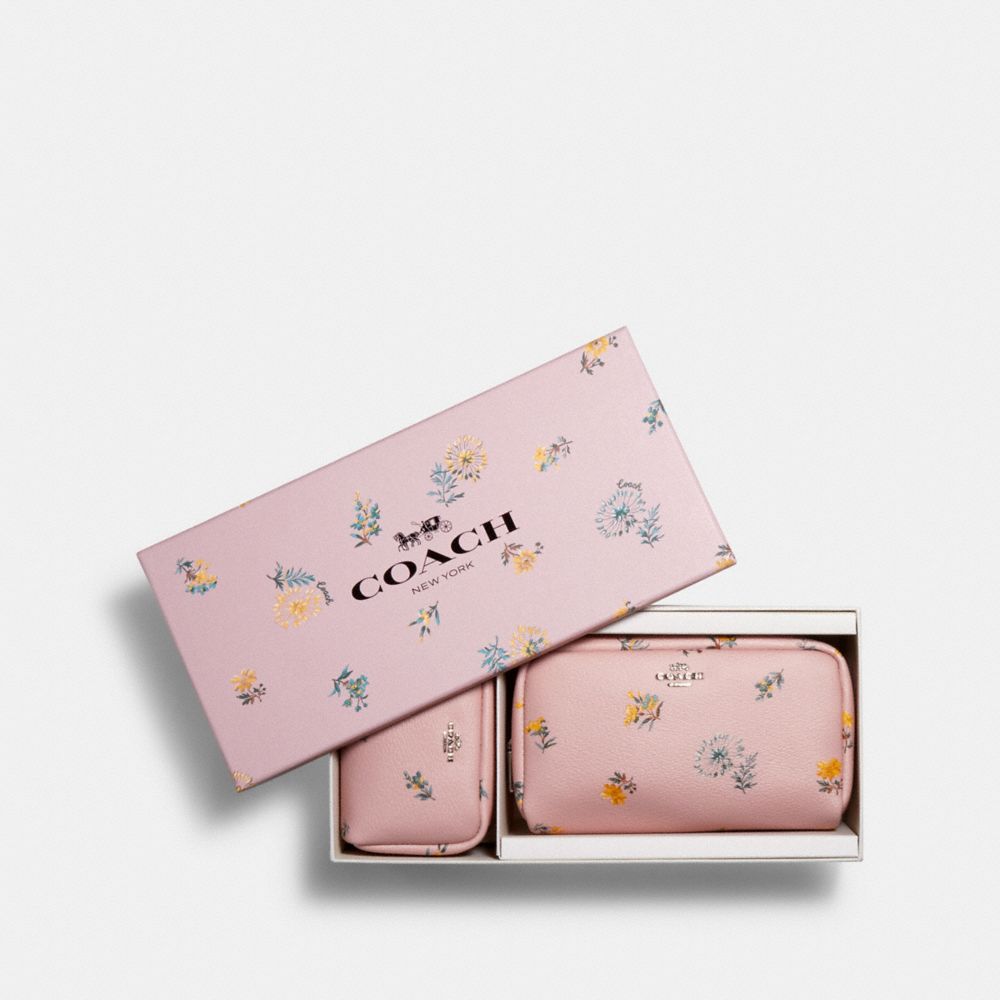 Boxed Small And Mini Boxy Cosmetic Case Set With Dandelion Floral Print
