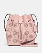 COACH®,BUCKET BAG 18 WITH CUT OUT TEA ROSE,Leather,Medium,Silver/Peony,Front View