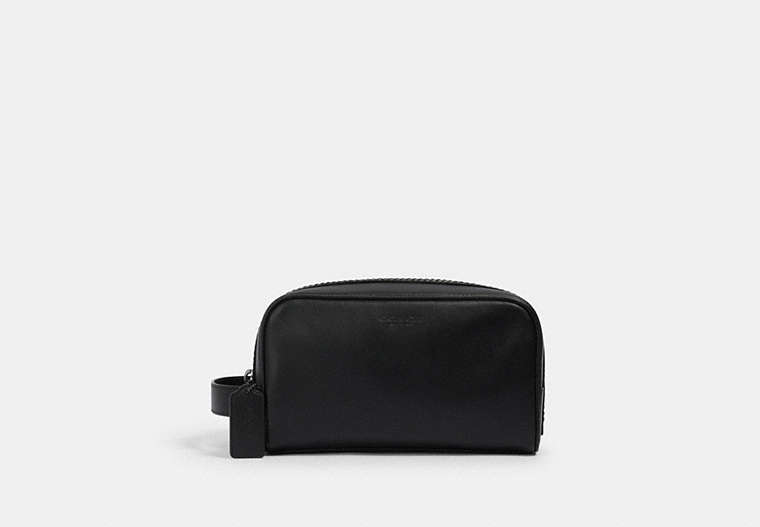 COACH®,SMALL TRAVEL KIT,Leather,Gunmetal/Black,Front View image number 0