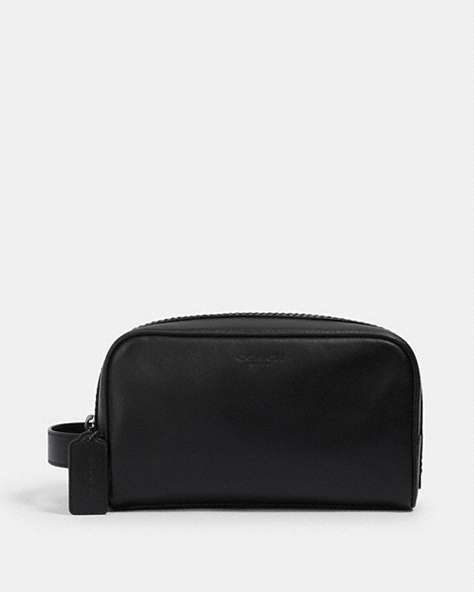 COACH®,SMALL TRAVEL KIT,Leather,Medium,Gunmetal/Black,Front View