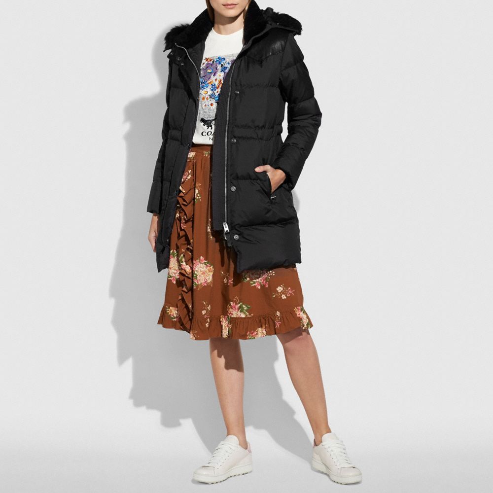 COACH®,SHEARLING PUFFER COAT,Polyester,Black,Scale View