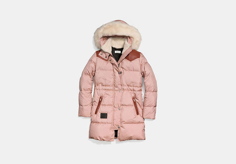 COACH®,SHEARLING PUFFER COAT,Polyester,Dusty Pink,Front View