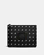COACH®,MULTIFUNCTIONAL POUCH WITH DOT DIAMOND PRINT,Leather,Black/Chalk,Front View