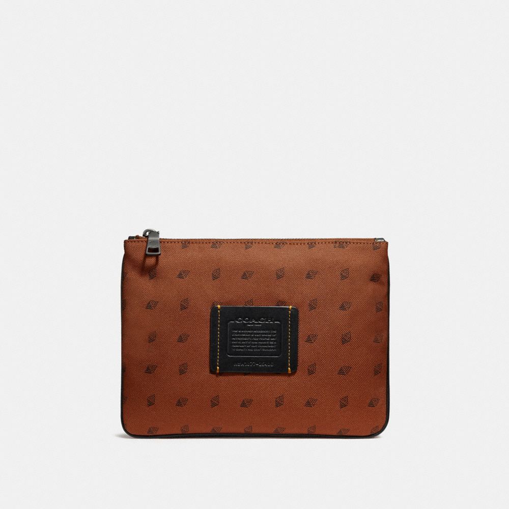 COACH®,MULTIFUNCTIONAL POUCH WITH DOT DIAMOND PRINT,Leather,Pepper/Mahogany,Front View