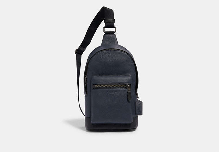 COACH®,WEST PACK,Pebbled Leather,Medium,Gunmetal/Midnight Navy,Front View