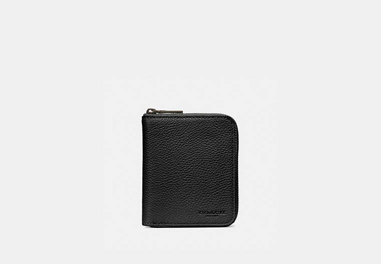 COACH®,SMALL ZIP AROUND WALLET,Leather,Black,Front View image number 0