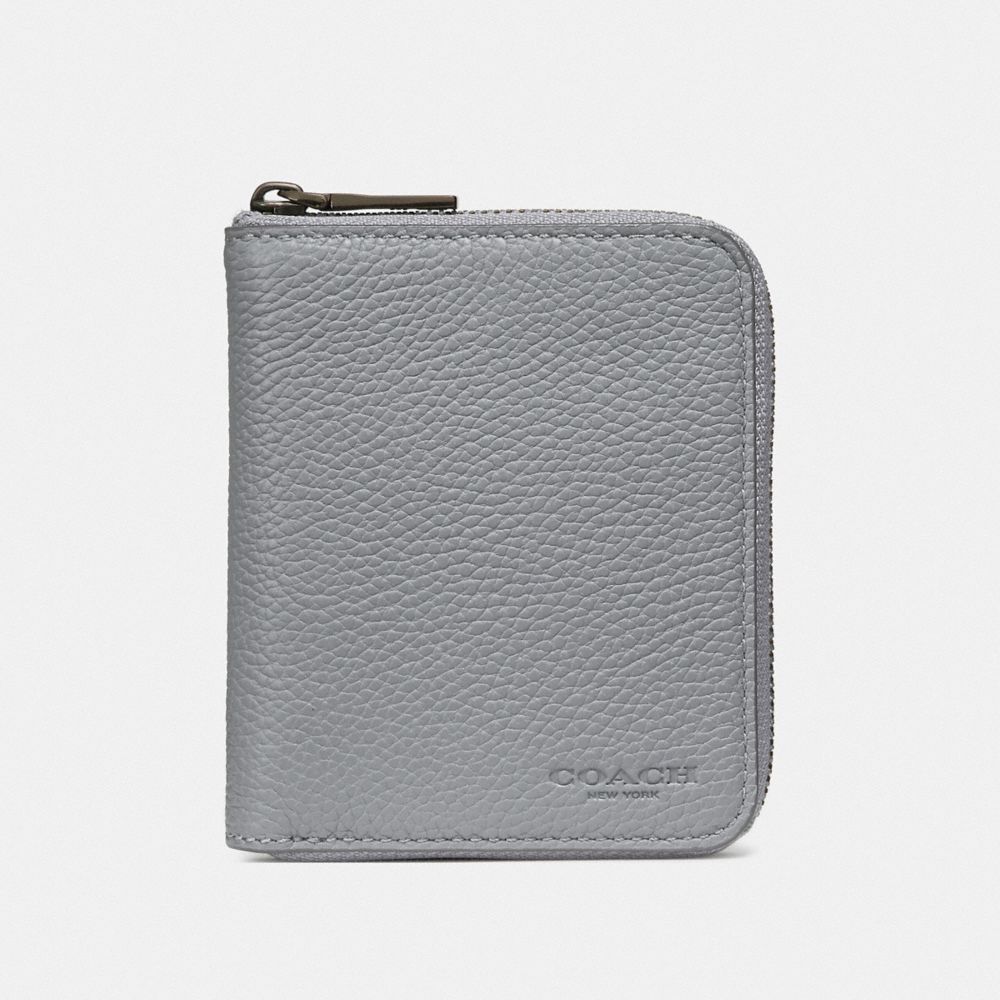COACH®,SMALL ZIP AROUND WALLET,Leather,HEATHER GREY,Front View