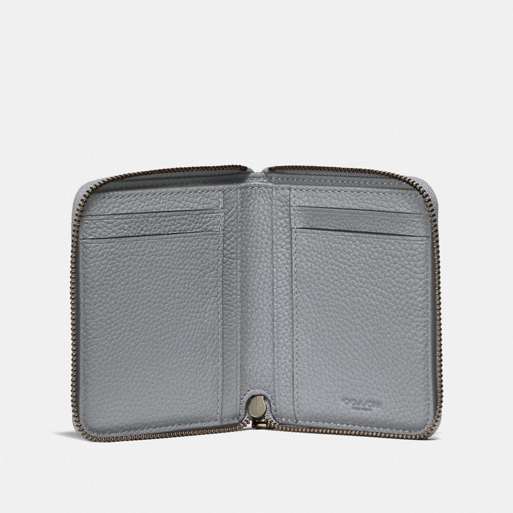 COACH®,SMALL ZIP AROUND WALLET,Leather,HEATHER GREY,Inside View,Top View