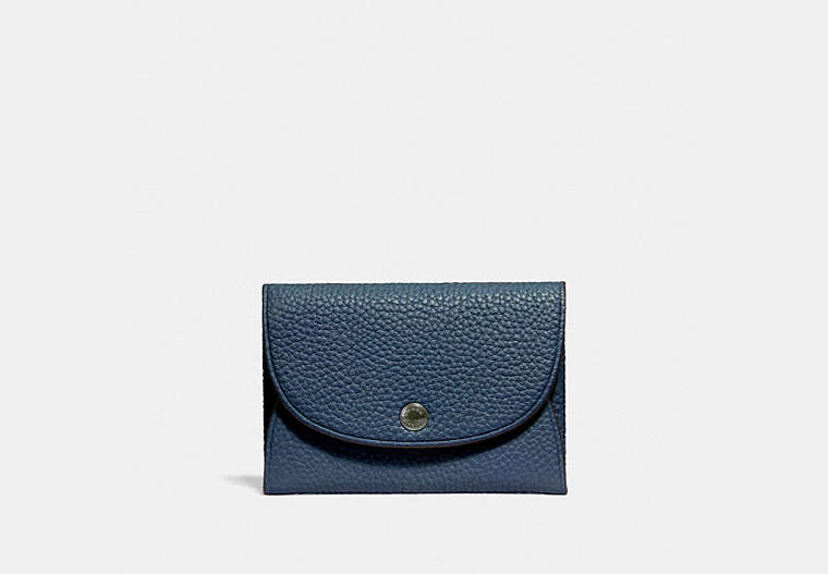 COACH®,SNAP CARD CASE IN COLORBLOCK,Pebbled Leather,CADET,Front View