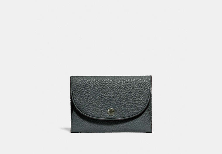 COACH®,SNAP CARD CASE IN COLORBLOCK,Pebbled Leather,Cypress,Front View