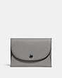 COACH®,SNAP CARD CASE IN COLORBLOCK,Pebbled Leather,Heather Grey/Denim,Front View