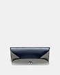 COACH®,SNAP CARD CASE IN COLORBLOCK,Pebbled Leather,Heather Grey/Denim,Inside View,Top View
