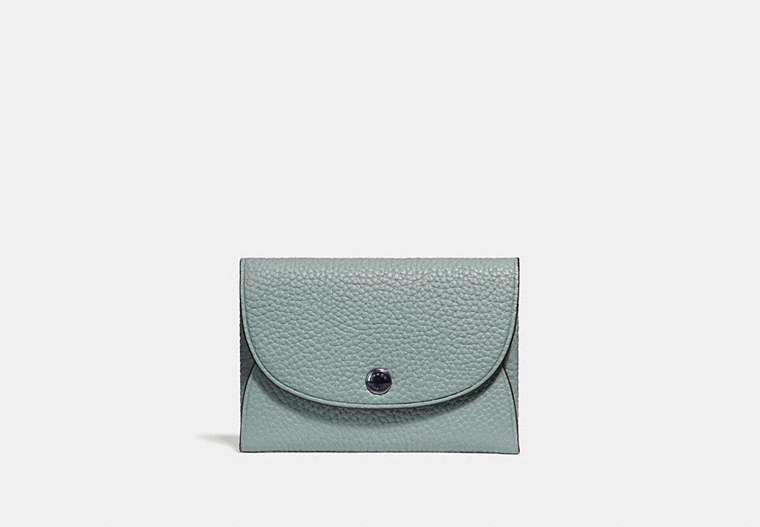 COACH®,SNAP CARD CASE IN COLORBLOCK,Pebbled Leather,Agate/Graphite,Front View