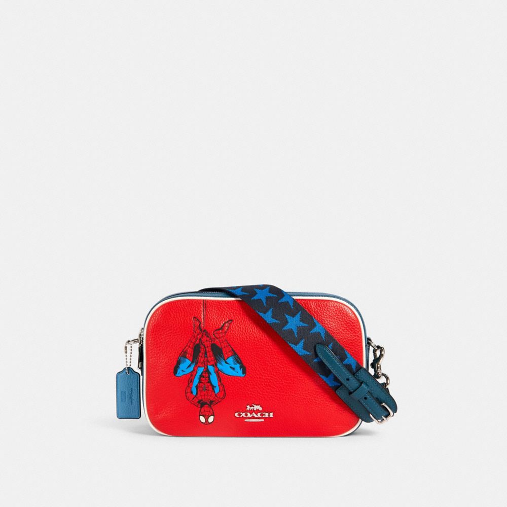COACH®,COACH │ MARVEL JES CROSSBODY WITH SPIDER-MAN,Leather,Silver/Miami Red Multi,Front View