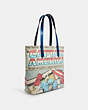 COACH®,COACH │ MARVEL TOTE WITH CAPTAIN AMERICA,cotton,Medium,Silver/Blue Jay Multi,Angle View