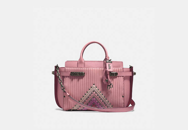COACH®,COACH DOUBLE SWAGGER WITH COLORBLOCK QUILTING AND RIVETS,Quilted nappa leather,Large,Pewter/Dusty Rose Multi,Front View