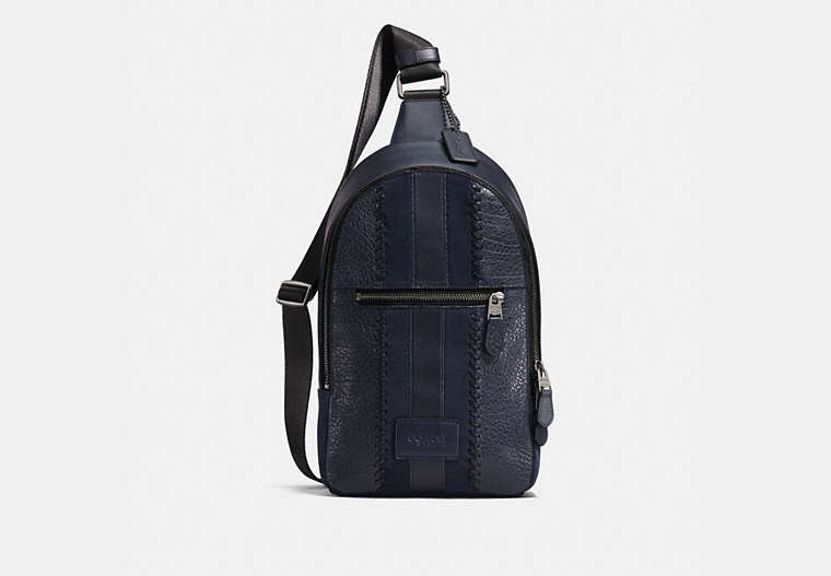 COACH®,CAMPUS PACK WITH BASEBALL STITCH,Leather,Medium,Black Antique Nickel/Midnight Navy,Front View