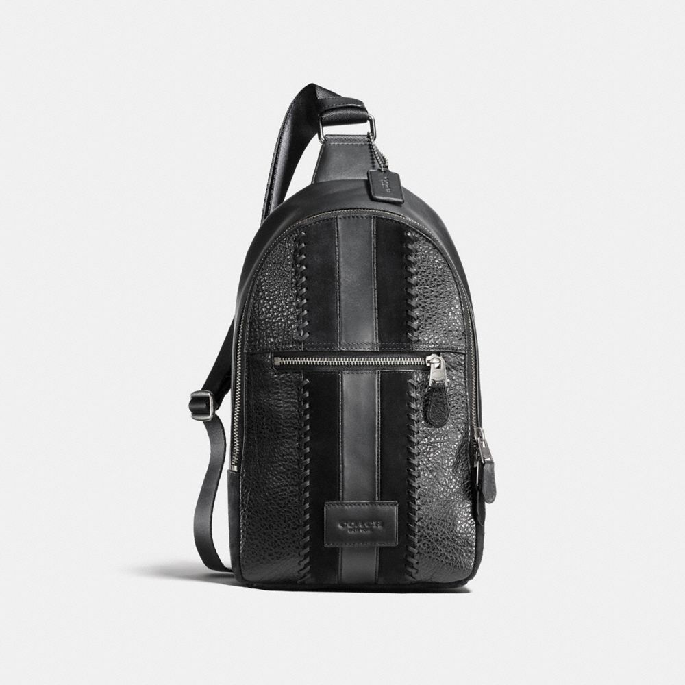 COACH®,CAMPUS PACK WITH BASEBALL STITCH,Leather,Medium,Black Antique Nickel/Black,Front View