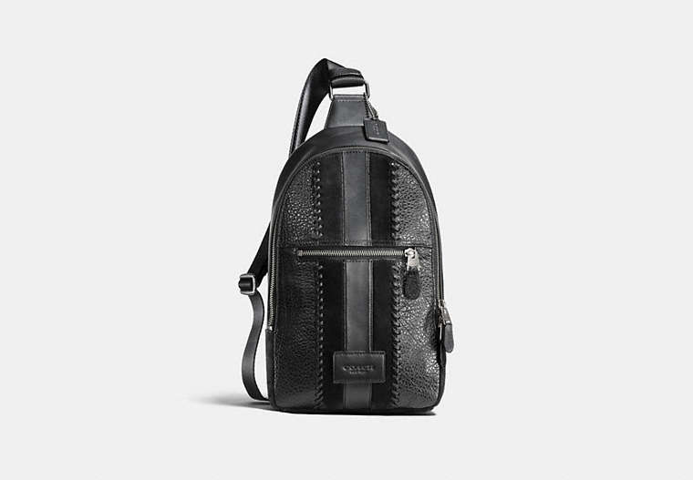 COACH®,CAMPUS PACK WITH BASEBALL STITCH,Leather,Medium,Black Antique Nickel/Black,Front View
