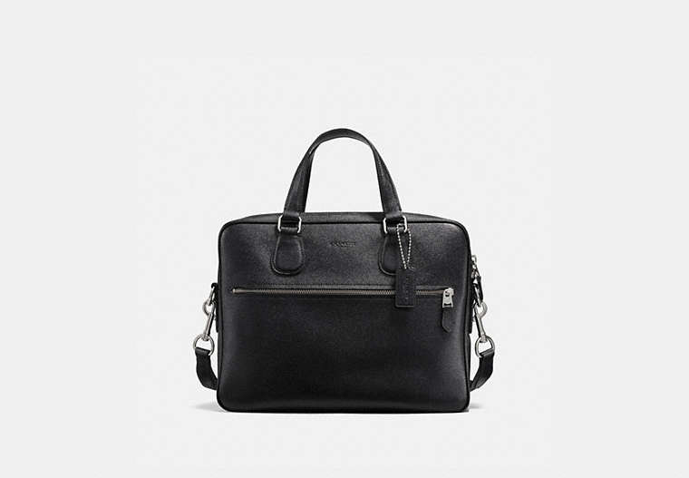 COACH®,HUDSON 5 BAG,Leather,Medium,Silver/Black,Front View image number 0