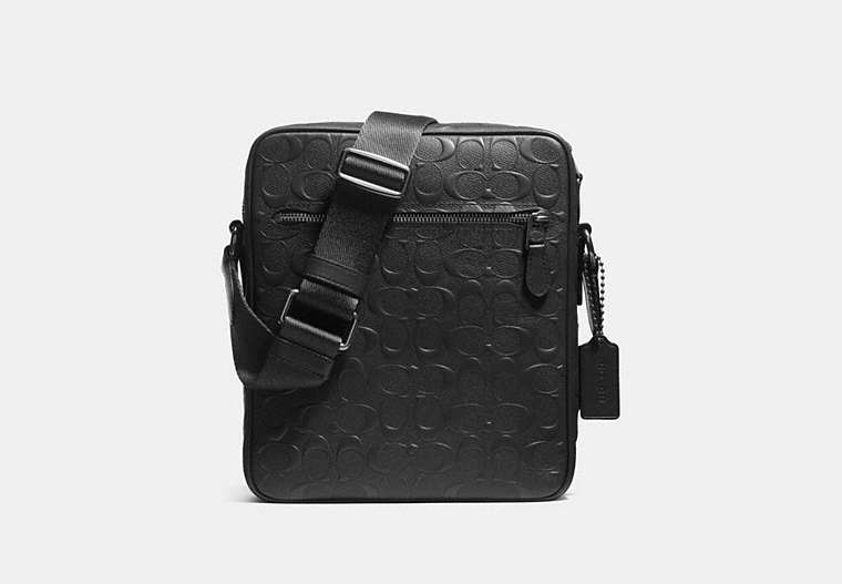 COACH®,METROPOLITAN FLIGHT BAG IN SIGNATURE LEATHER,Leather,Small,Black Antique Nickel/Black,Front View