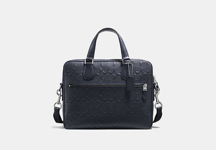 COACH®,HUDSON 5 BAG IN SIGNATURE LEATHER,Leather,Medium,Silver/Midnight,Front View