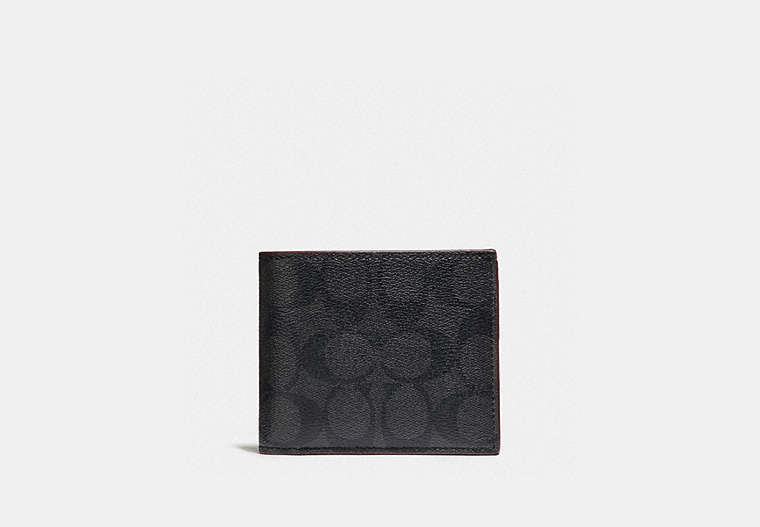 COACH®,3-IN-1 WALLET IN SIGNATURE CANVAS,Black/Black/Oxblood,Front View