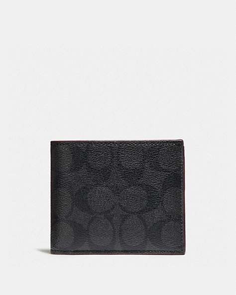 COACH®,3 IN 1 WALLET IN SIGNATURE CANVAS,Mini,Black/Black/Oxblood,Front View
