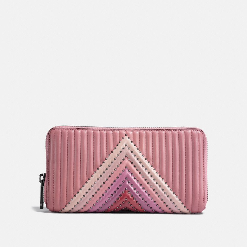COACH®,ACCORDION ZIP WALLET WITH COLORBLOCK QUILTING AND RIVETS,Leather,Pewter/Dusty Rose Multi,Front View
