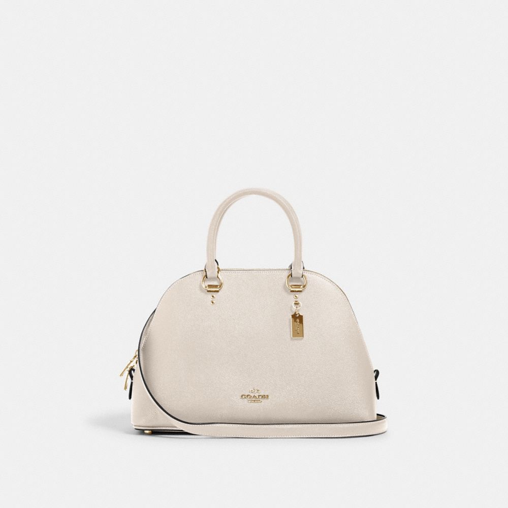 COACH®,KATY SATCHEL,Crossgrain Leather,Large,Gold/Chalk,Front View