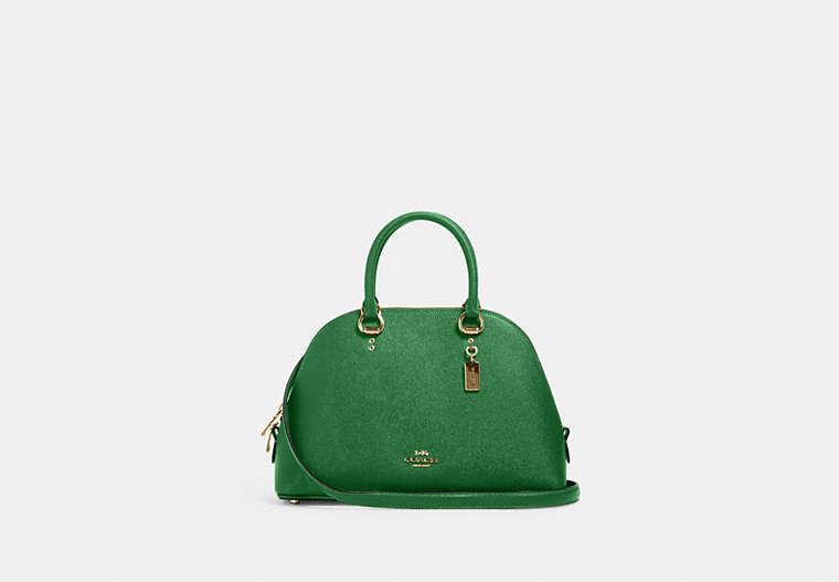 COACH®,KATY SATCHEL,Leather,Large,Gold/Kelly Green,Front View