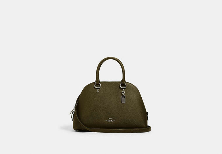COACH®,KATY SATCHEL,Leather,Large,Silver/Cargo Green,Front View