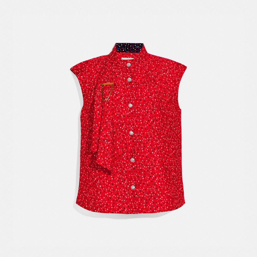 Sleeveless Dot Print Drape Blouse