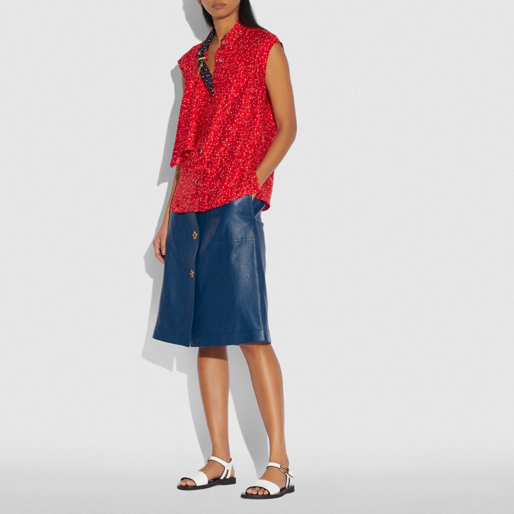 Sleeveless Dot Print Drape Blouse