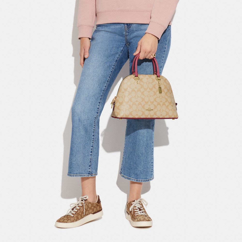 Coach Outlet Mini Katy Satchel Bag Charm In Signature Canvas in Natural