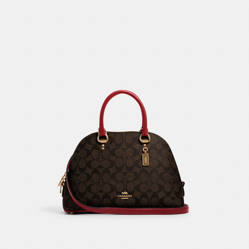 COACH®,KATY SATCHEL IN SIGNATURE CANVAS,Signature Canvas,Large,Gold/Brown 1941 Red,Front View