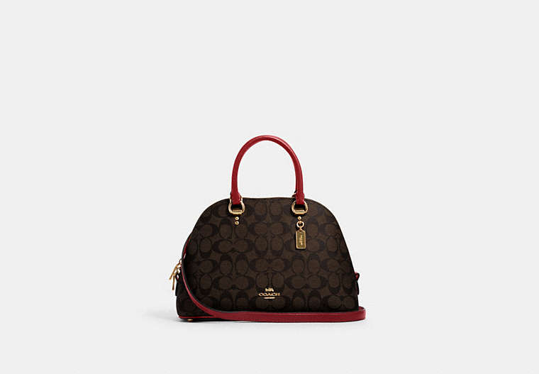 COACH®,KATY SATCHEL IN SIGNATURE CANVAS,pvc,Large,Gold/Brown 1941 Red,Front View