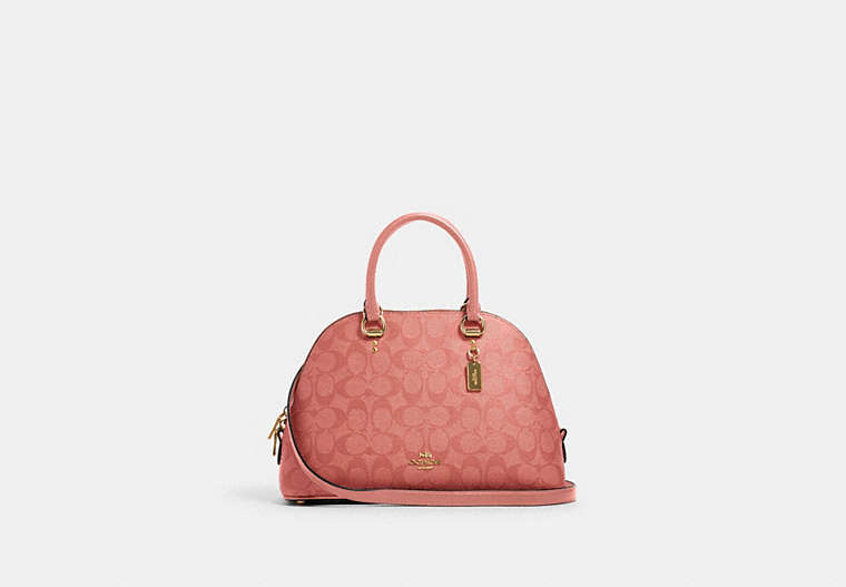 COACH®,KATY SATCHEL IN SIGNATURE CANVAS,pvc,Large,Gold/Candy Pink,Front View