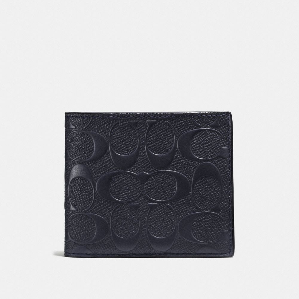 COACH®,3-IN-1 WALLET IN SIGNATURE LEATHER,PU Split Leather,Midnight,Front View