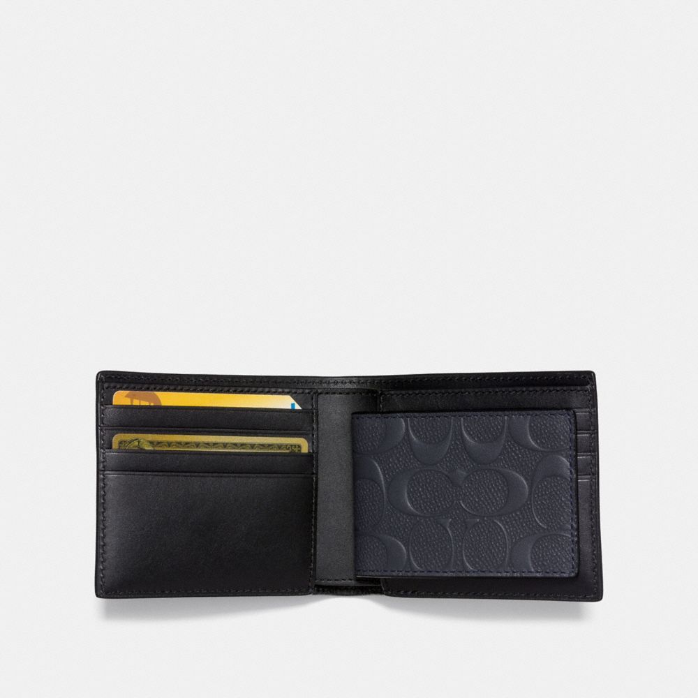 COACH®,3-IN-1 WALLET IN SIGNATURE LEATHER,PU Split Leather,Midnight,Inside View,Top View