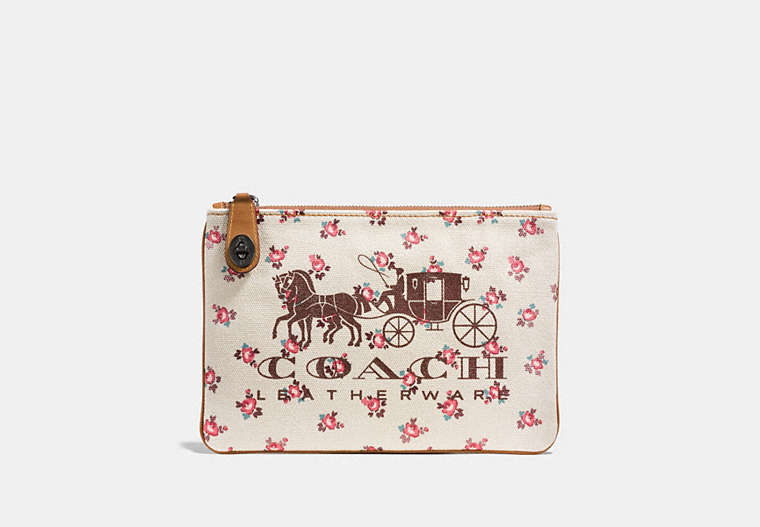 COACH®,HORSE AND CARRIAGE TURNLOCK POUCH 26,canvas,Black Copper/Chalk,Front View
