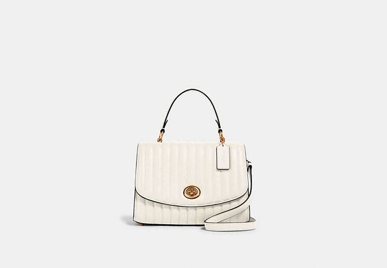 COACH®,TILLY TOP HANDLE WITH LINEAR QUILTING,Leather,Gold/Chalk,Front View